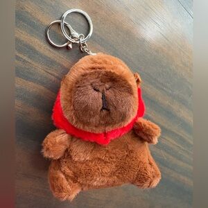 Capybara Plush keychain/ bag charm with strawberry bonnet!